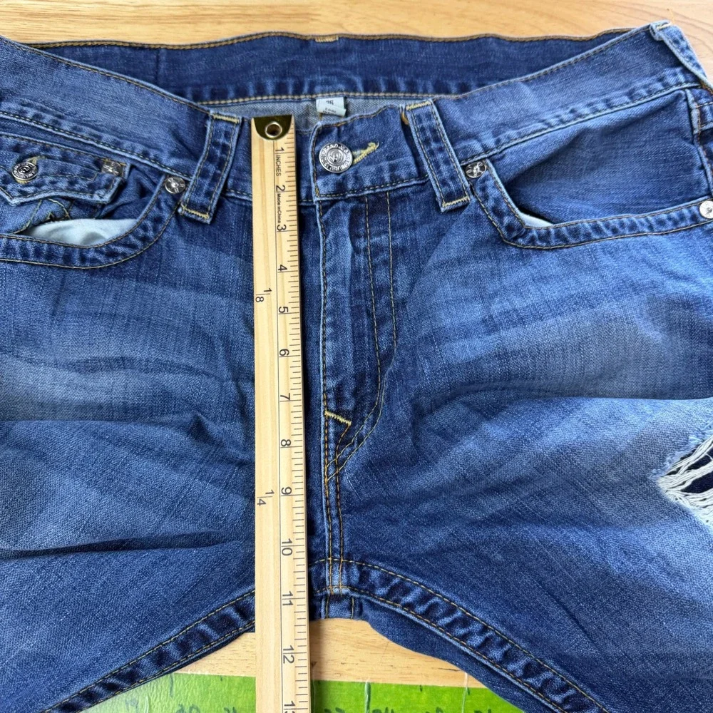 True Religion Straight Flap Jeans Mens 36x32 100% Cotton Distressed Ripped